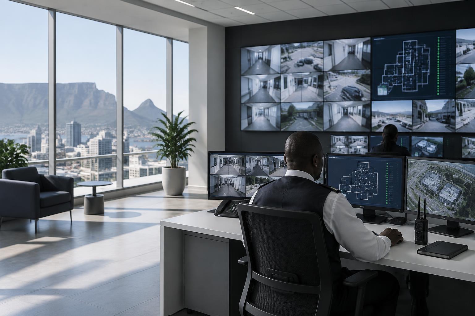 A connected building operations control room overlooking Cape Town